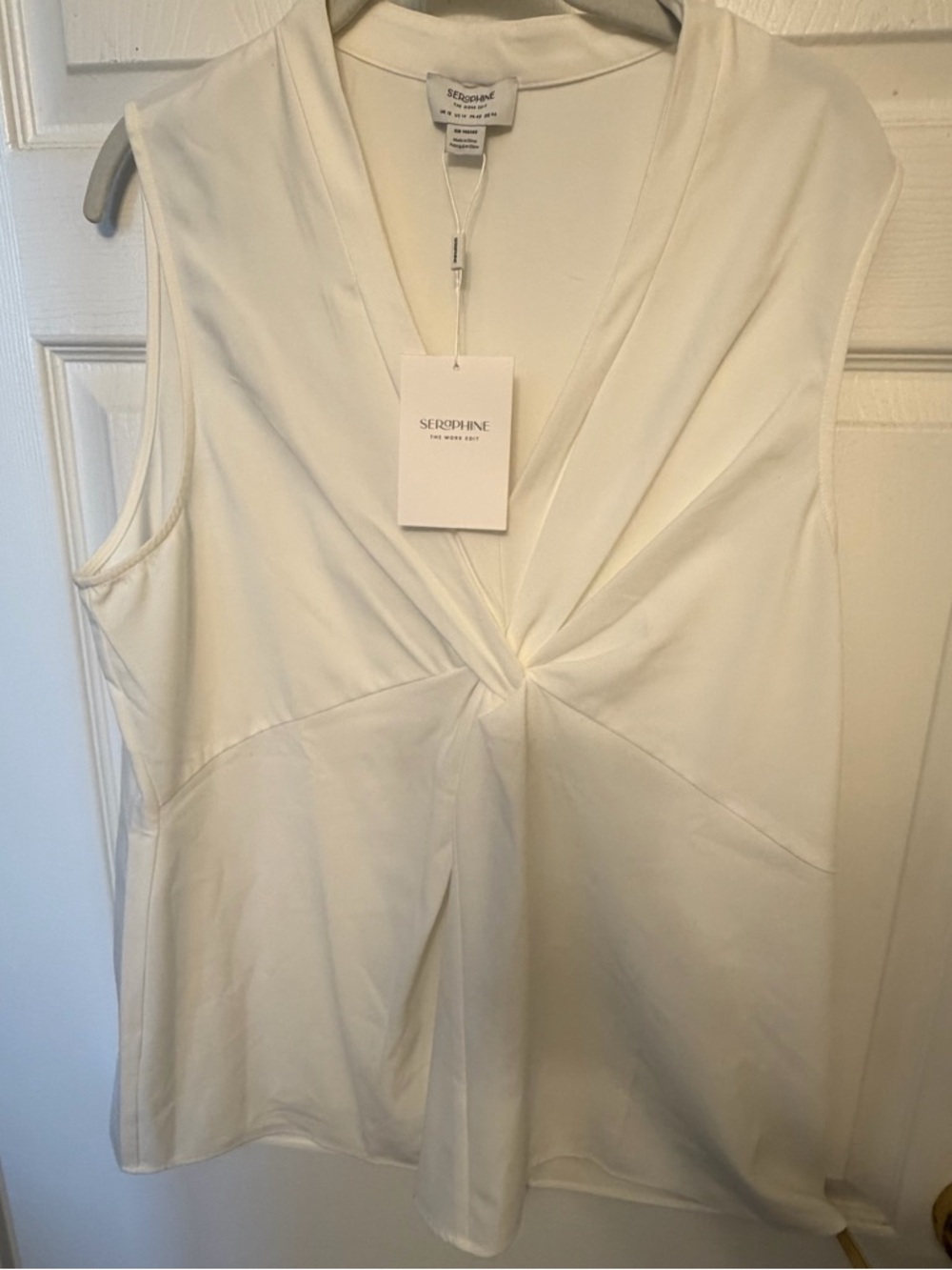 Maternity Seraphine Cream Sleeveless Twist-Front Maternity Blouse